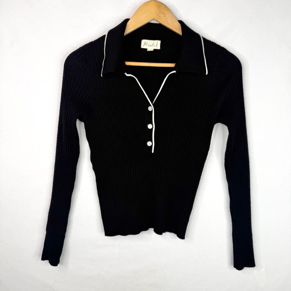 Marled Black & White Ribbed Sweater M